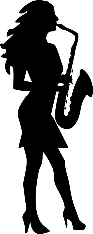Saxophone - Female Player Laser Cut Appliques (Direction: facing left, Size: with FUSIBLE - 10"H)