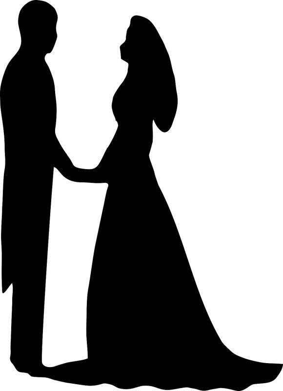 Bride & Groom Holding Hands Laser Silhouettes