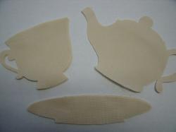 Teapot, Cup & Saucer Set Laser Cut Appliques (Size: With FUSIBLE- 5.25"W, Color: Tan/Beige )