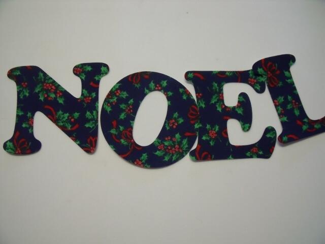 Christmas NOEL Letters Laser Cut Appliques (Size: with FUSIBLE - 5"H, Color: Blue Holly & bows)