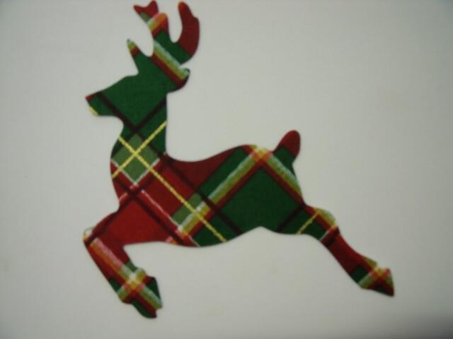 Christmas Reindeer Laser Cut Appliques (Color: Red & Green Plaid, Size: 4"H, Direction: Facing left)
