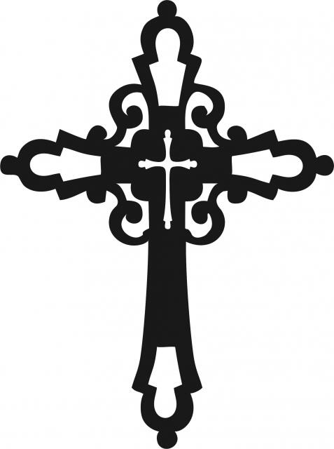 Cross #2 Silhouette Laser Cut Appliques (Size: with FUSIBLE - 8"H, Color: Black)