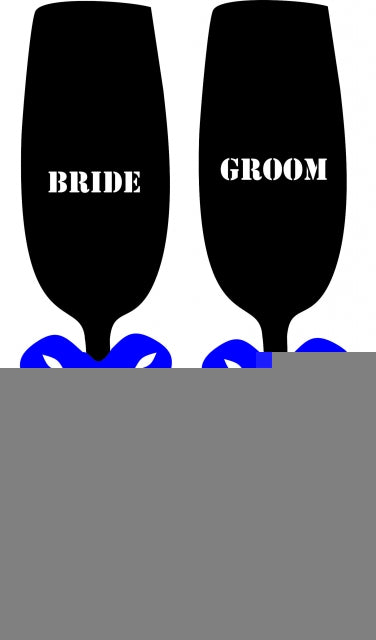 Bride & Groom Wine Glass Set Appliques (Size: with FUSIBLE - 9"H , Color: Blue Bow)