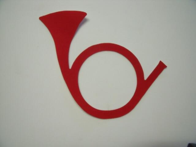 Christmas Horn Laser Cut Appliques (Size: 6"W, Color: Red , Direction: Facing left)