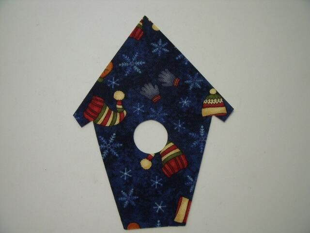 Christmas Birdhouse Laser Cut Appliques (Size: with FUSIBLE - 6"H, Color: Blue Hats & Mittens)