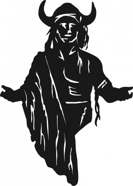 Native American Shaman Silhouette Laser Cut Appliques (Size: with FUSIBLE - 9"H, Color: Black)