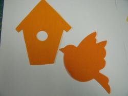 Bird with Birdhouse Set Laser Cut Applique (Size: 6"H, Color: Orange )