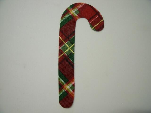 Christmas Candy Cane Laser Cut Appliques (Size: with FUSIBLE - 6"H, Color: Red & Green Plaid, Direction: Facing left)