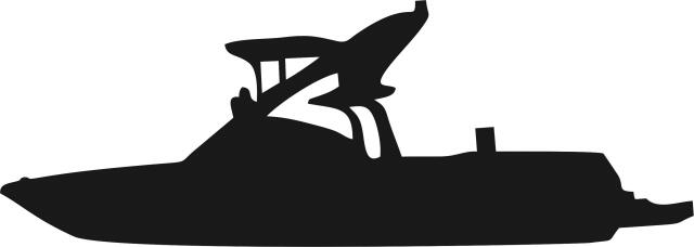 Ski Boat Silhouette Laser Cut Appliques (Size: with FUSIBLE - 10"W, Direction: facing left)
