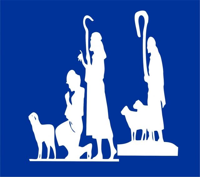 Nativity - Shepherds Kneeling Set Laser Cut Appliques (Size: 10"H, Color: White - facing left)