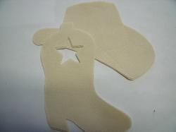 Cowboy Hat & Boot Laser Cut Appliques (Size: with FUSIBLE - 5"H, Color: Tan/Beige , Direction: Facing left)