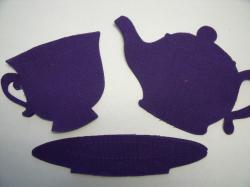 Teapot, Cup & Saucer Set Laser Cut Appliques (Size: With FUSIBLE- 5.25"W, Color: Purple )