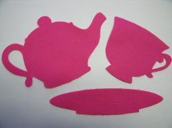 Teapot, Cup & Saucer Set Laser Cut Appliques (Size: 5.25"W, Color: Hot Pink )