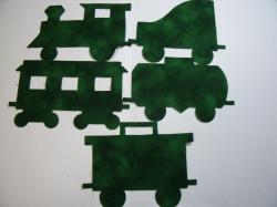 Christmas Train Set of 5 cars Laser Cut Appliques (Size: with FUSIBLE - 4"H, Color: Evergreen , Direction: Facing right)