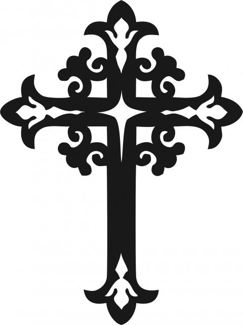 Cross #7 Silhouette Laser Cut Appliques (Size: with FUSIBLE - 9"H, Color: Black)
