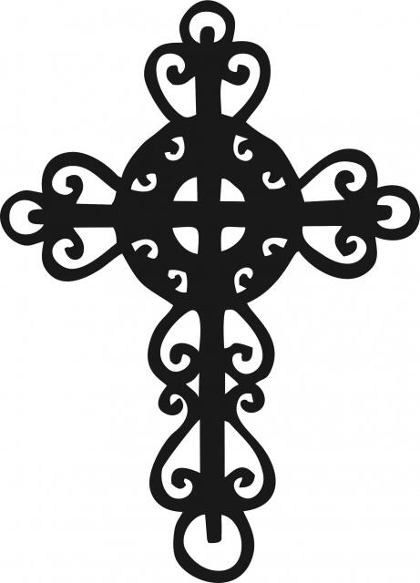 Cross #6 Silhouette Laser Cut Appliques (Size: with FUSIBLE - 8"H, Color: Black)