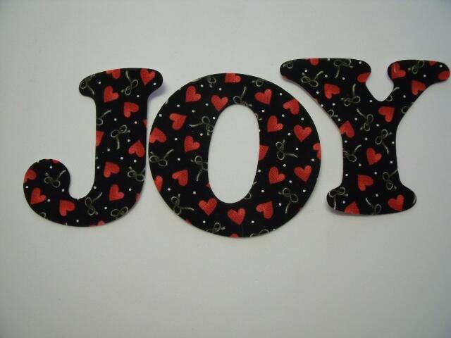 Christmas JOY Letters Laser Cut Appliques (Size: with FUSIBLE - 5"H, Color: Black Hearts & Ribbons)