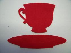 Tea Cup and Saucer Laser Cut Appliques (Size: Set, Color: Red )