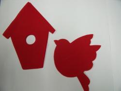 Bird with Birdhouse Set Laser Cut Applique (Size: with FUSIBLE - 6"H, Color: Red )