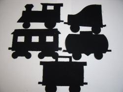 Train Set with 5 cars Laser Cut Appliques (Size: 6"H, Color: Black , Direction: Facing left)
