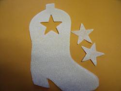 Cowboy Boot Laser Cut Appliques (Size: with FUSIBLE - 5"H, Color: Floral - White , Direction: Facing right)