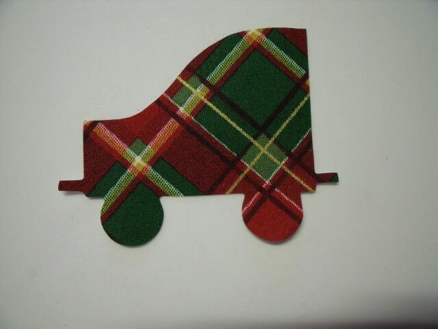 Christmas Train Coal Car Laser Cut Appliques (Size: with FUSIBLE - 5"H, Color: Red & Green Plaid, Direction: Facing right)
