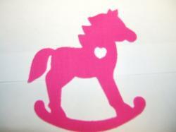 Rocking Horse Laser Cut Appliques (Size & Pricing: with FUSIBLE - 4"H, Color: Hot Pink , Direction: Facing right)