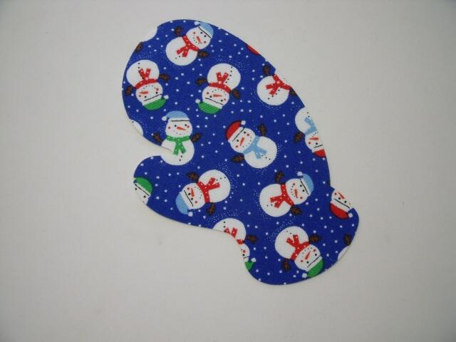 Christmas Mitten Laser Cut Appliques (Size: 6"H, Color: Blue w/Snowmen, Direction: Facing left)