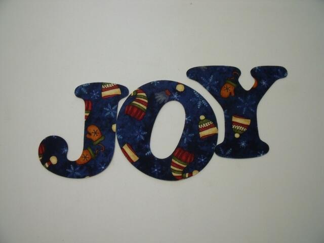 Christmas JOY Letters Laser Cut Appliques (Size: with FUSIBLE - 4"H, Color: Blue Hats & Mittens)
