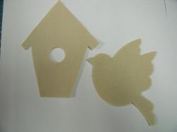 Bird with Birdhouse Set Laser Cut Applique (Size: 4"H, Color: Tan/Beige )