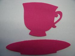 Tea Cup and Saucer Laser Cut Appliques (Size: Set, Color: Hot Pink )