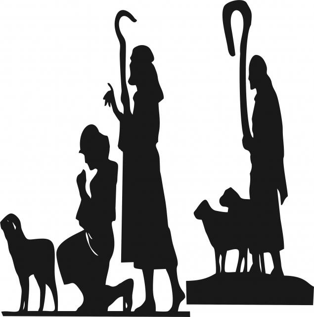Nativity - Shepherds Kneeling Set Laser Cut Appliques (Size: 12"H, Color: Black - facing left)