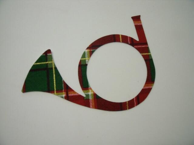 Christmas Horn Laser Cut Appliques (Size: 6"W, Color: Red & Green Plaid, Direction: Facing left)