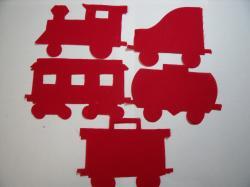 Christmas Train Set of 5 cars Laser Cut Appliques (Size: with FUSIBLE - 5"H, Color: Red , Direction: Facing right)