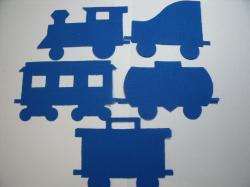 Train Set with 5 cars Laser Cut Appliques (Size: with FUSIBLE - 6"H, Color: Blue , Direction: Facing left)