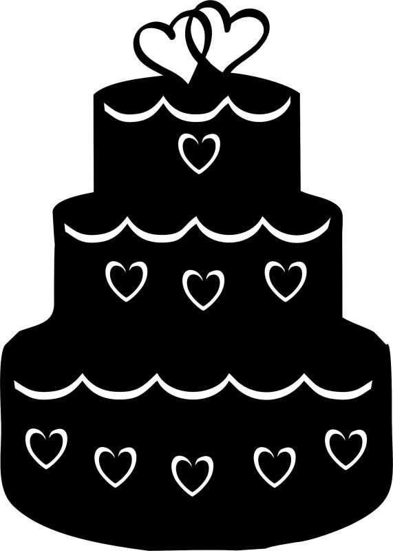 Wedding Cake w/Hearts Silhouette Laser Cut Applique