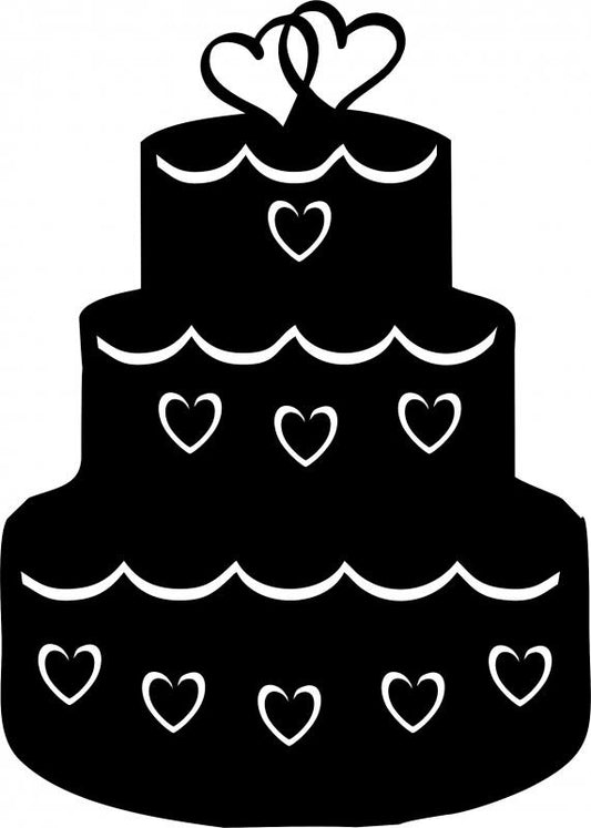 Wedding Cake w/Hearts Silhouette Laser Cut Applique