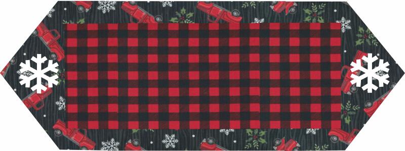 10 Minute Table Runner - Red Trucks & Snowflakes