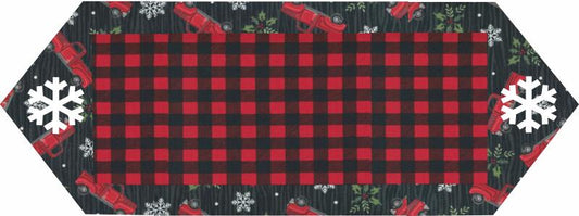 10 Minute Table Runner - Red Trucks & Snowflakes