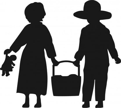 Amish Children w/Basket SilhouetteLaser Cut Appliques