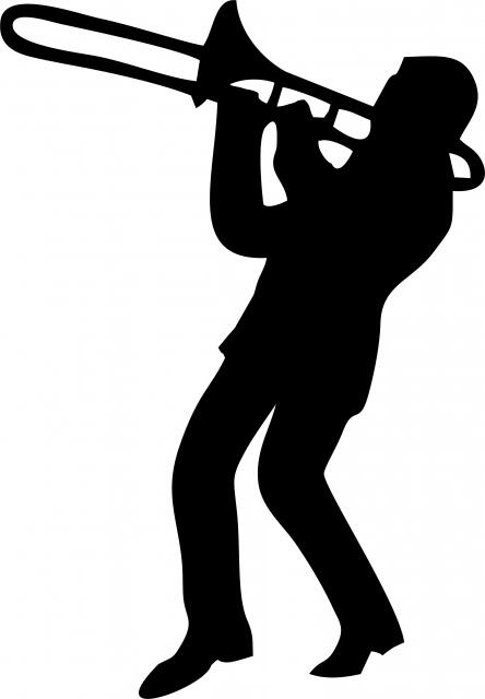 Trombone Player Laser Cut Appliques (Direction: facing left, Size: with FUSIBLE - 15"H)