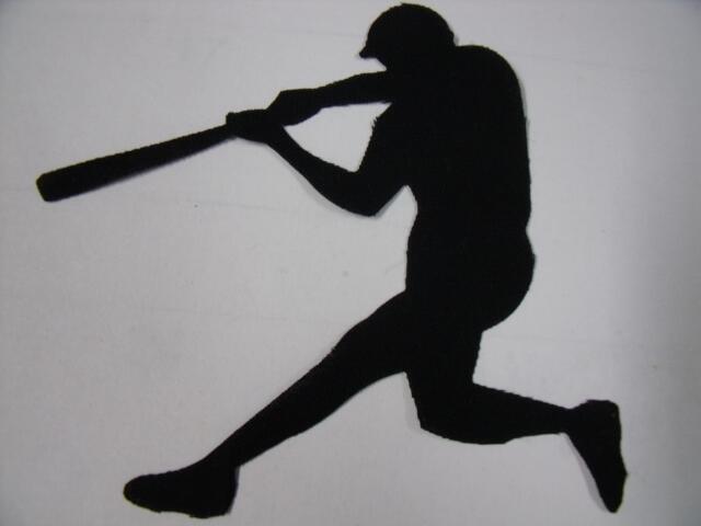 Baseball Batter Silhouette Laser Cut Appliques (Size: with FUSIBLE - 8"H, Direction: facing left)