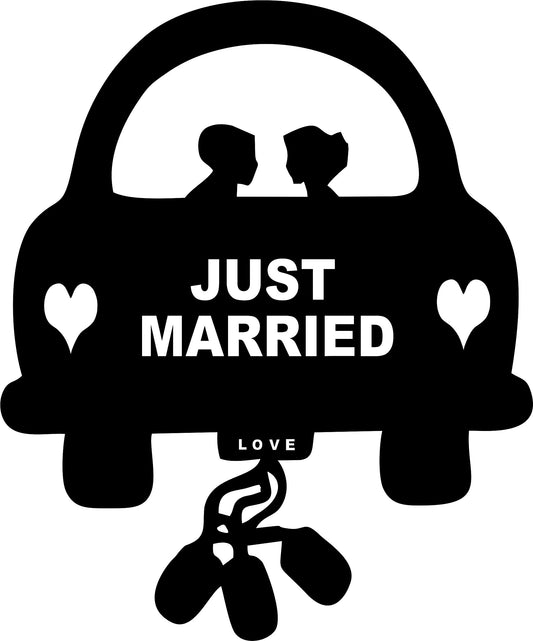 Just Married Car Silhouette Laser Cut Appliques
