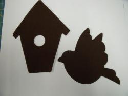 Bird with Birdhouse Set Laser Cut Applique  (Size: 4"H, Color: Brown )