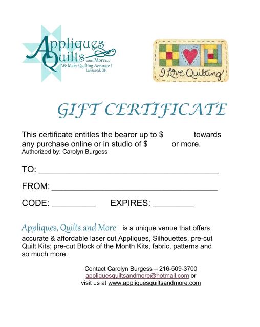 Gift Certificates  (Occasion: I Love Quilting ($50.00)