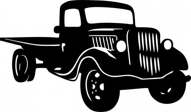 Antique Vintage Flat Bed Truck Silhouette Laser Cut Appliques (Size: with FUSIBLE - 10"W, Direction: facing right)