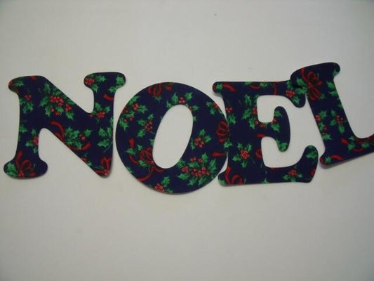 Christmas NOEL Letters Laser Cut Appliques (Size: with FUSIBLE - 5"H, Color: Blue Holly & bows)