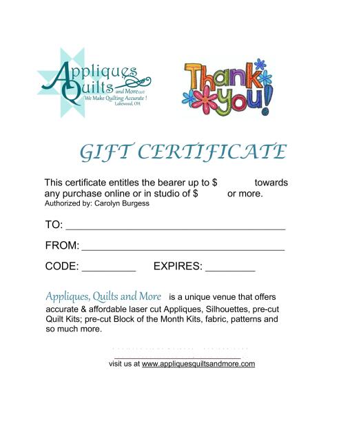 Gift Certificates  (Occasion: Thank You, Amount: Gift Certificate - $5.00)
