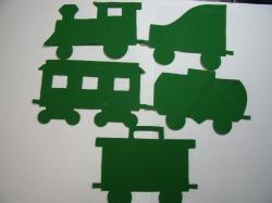 Train Set with 5 cars Laser Cut Appliques (Size: with FUSIBLE - 5"H, Color: Green  , Direction: Facing right)