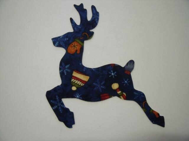 Christmas Reindeer Laser Cut Appliques (Color: Blue Hats & mittens, Size: with FUSIBLE - 5"H, Direction: Facing left)